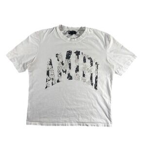 Amiri Collegiate Logo‎ T-Shirt Men's XXL White Cotton Heavy Printed Streetwear